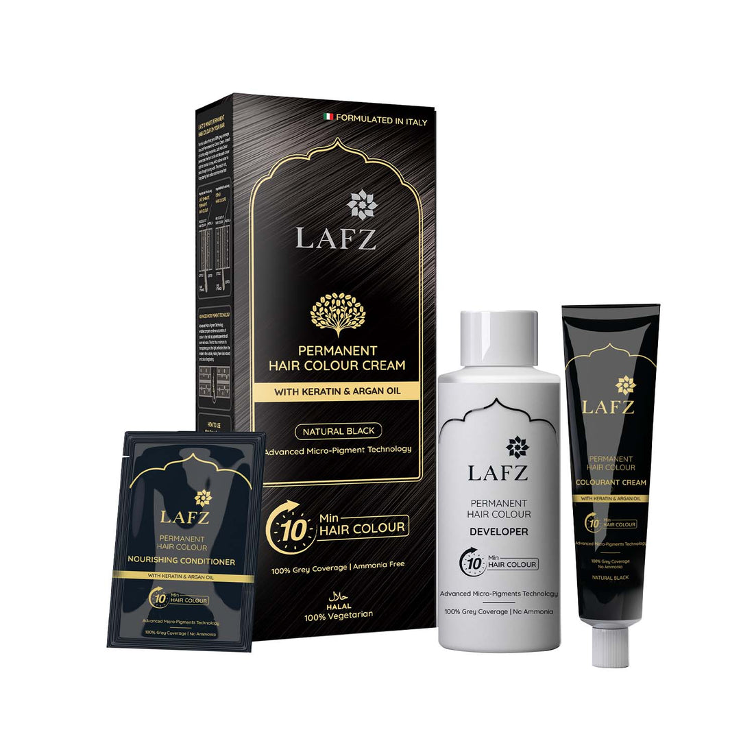 Lafz Permanent 10 Min Hair Color Cream Dubai (40ml) - Natural Black  B1G1