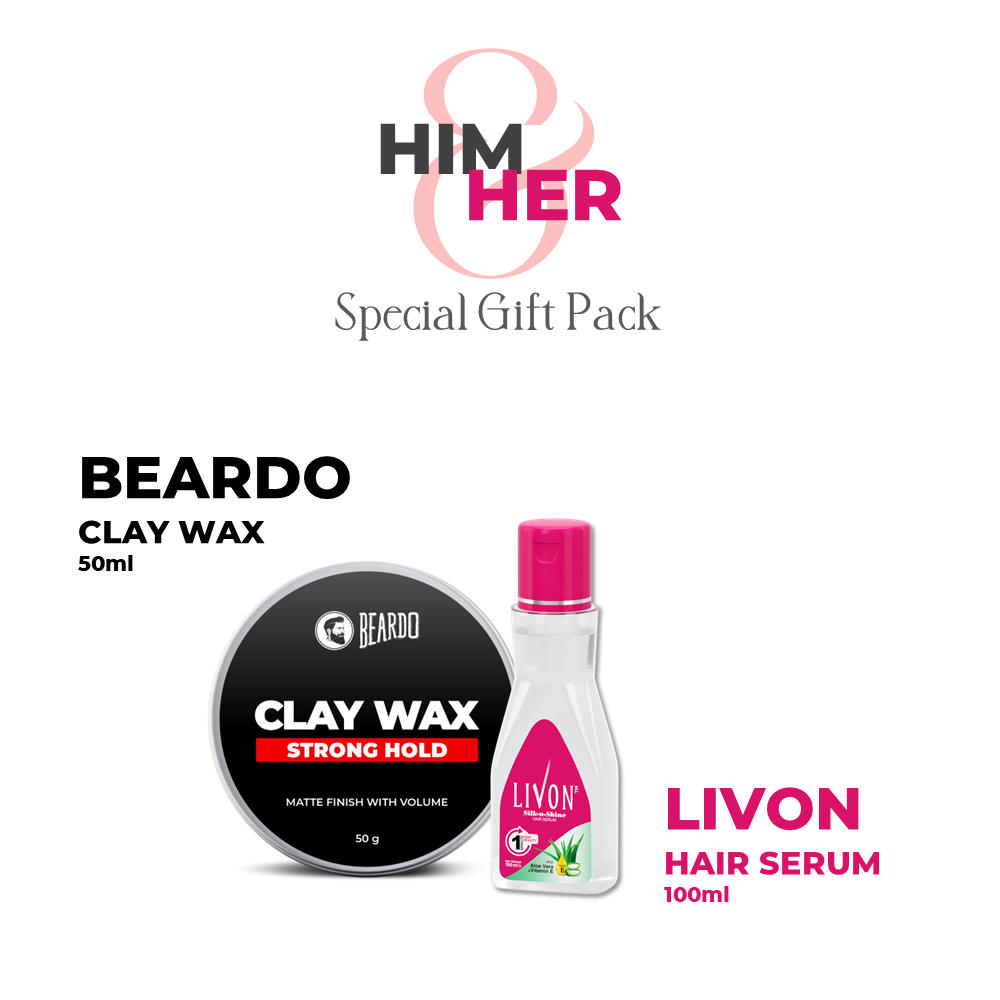 Beardo Special Gift Pack - Beardo Strong Hold Clay Wax 100g &amp; Livon Hair Serum 100ml