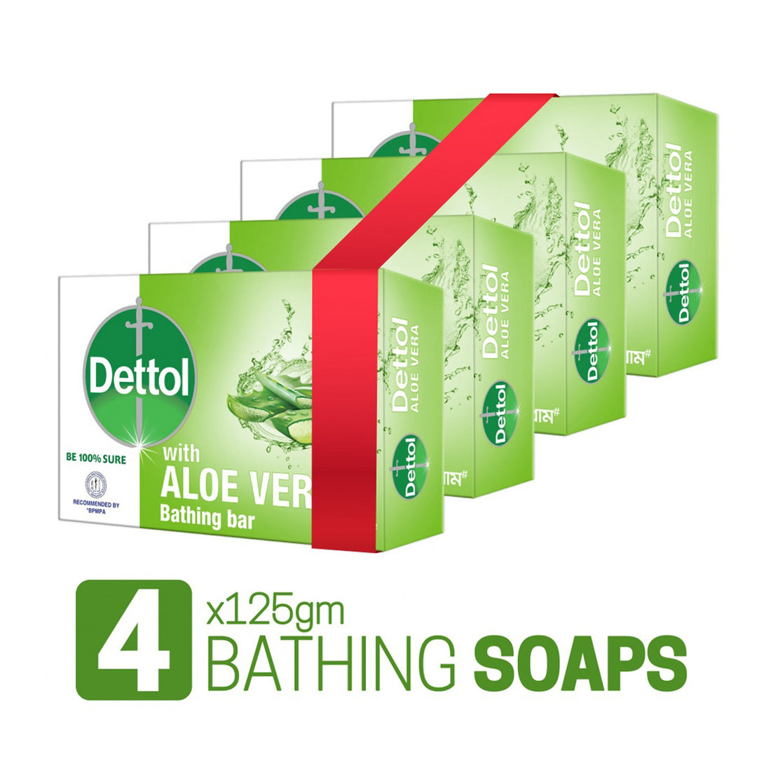 Dettol Soap Aloe Vera Quad Pack (125gm X 4), Soap with Aloe Vera Extract Bathing Bar