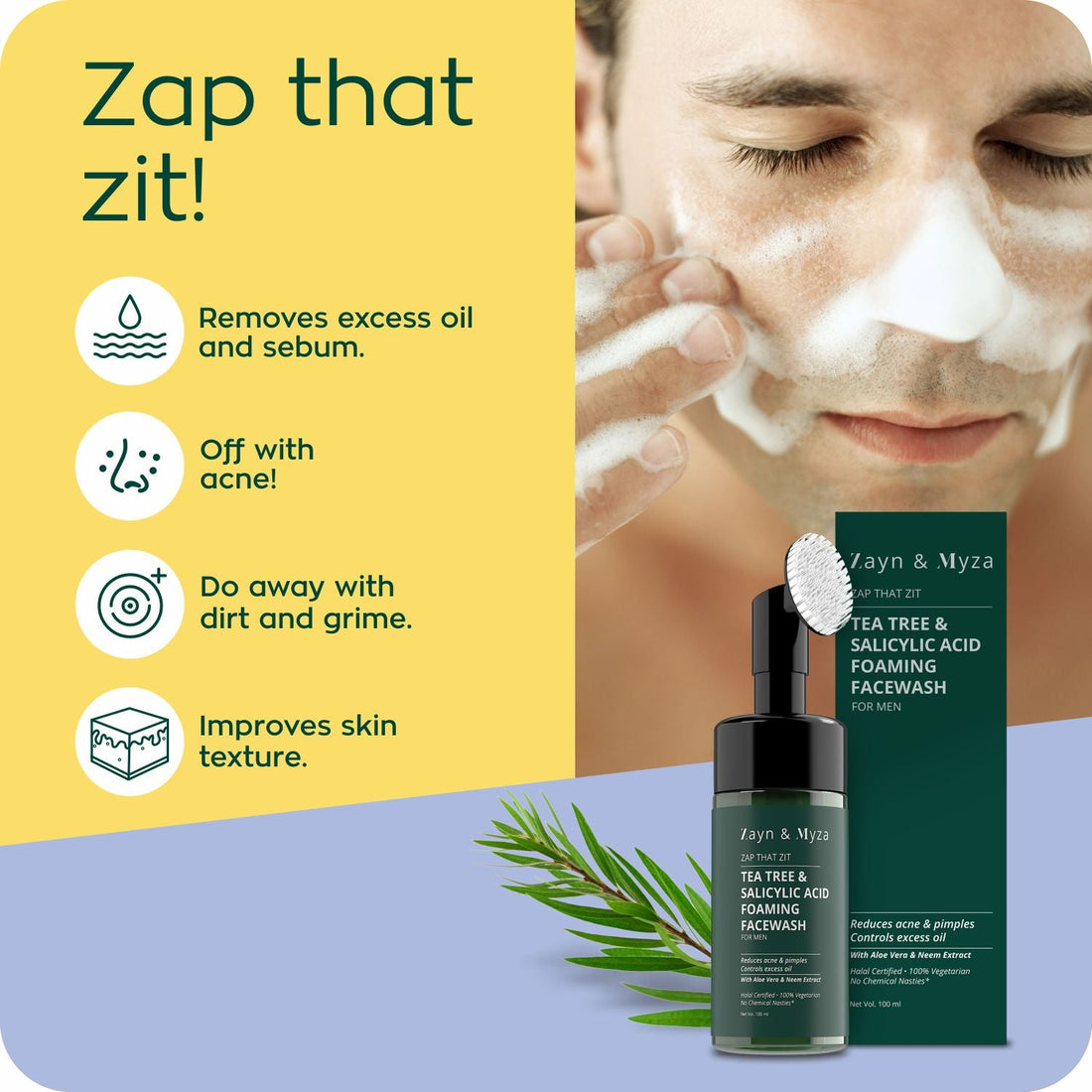 Zayn &amp; Myza Foaming Face Wash Dubai For Men (100ml) - Tea Tree and Salicylic Acid