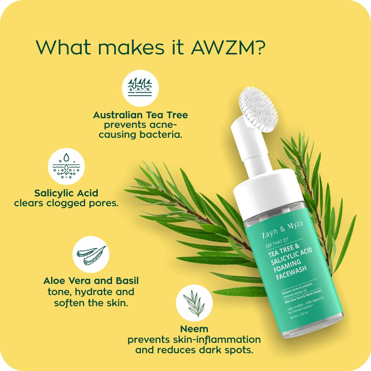 Zayn &amp; Myza Tea Tree and Salicylic Acid Foaming Face Wash for Women (100ml)