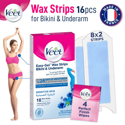Veet Easy Gel Bikini Line and Underarm 16 Wax Strips For Sensitive Skin