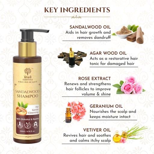 Khadi Essentials Sandalwood Hair Shampoo for Gentle Cleansing (200ml)