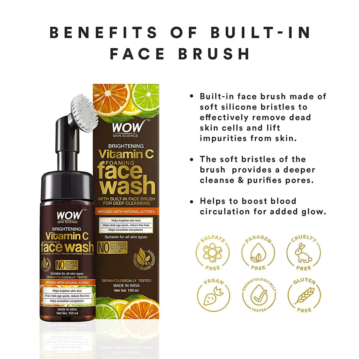 Wow Skin Science Vitamin C Face Wash with Brush (150ml)