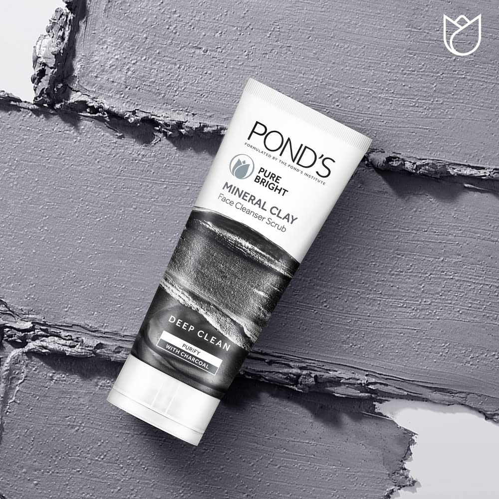 Ponds Pure White Mineral Clay Face Cleanser Scrub with Charcoal (90gm)