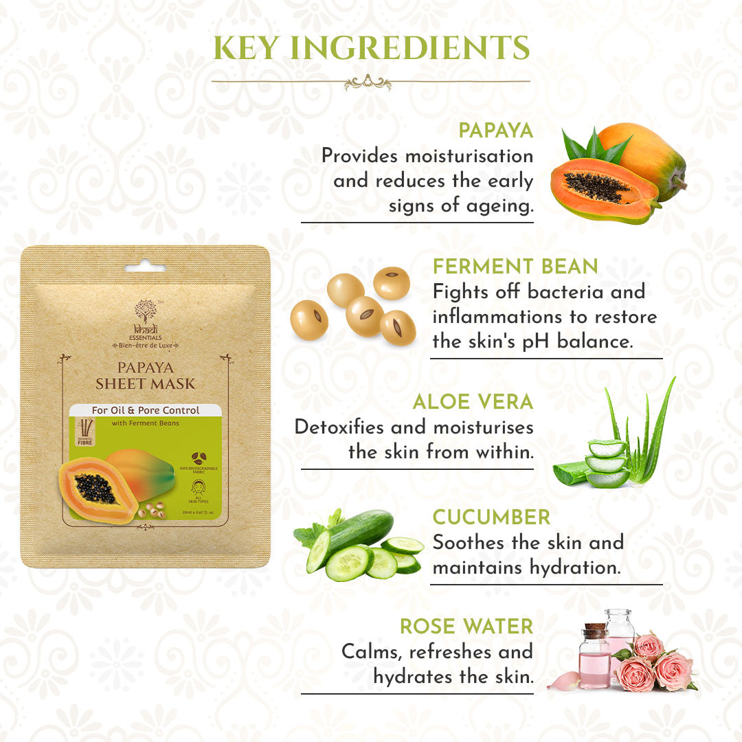 Khadi Essentials Papaya Sheet Mask for Oil and Pore Control (25ml)