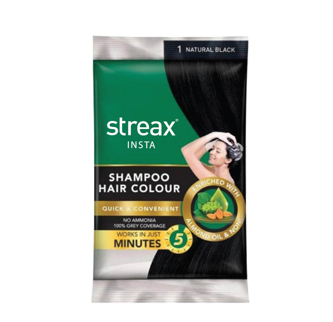 Streax Insta Shampoo Hair Color Natural Black (15ml)