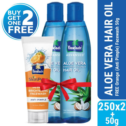 Parachute Hair Oil Advansed Aloe Vera Enriched Coconut 250ml Double Pack (FREE Orange Facewash - ANTI PIMPLE - 50gm)