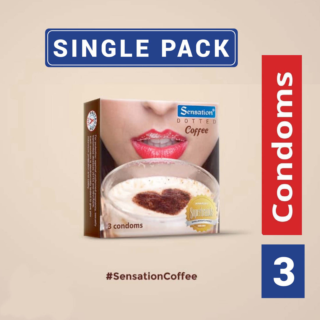 Sensation Dotted Coffee Flavored Condom 3 Piece