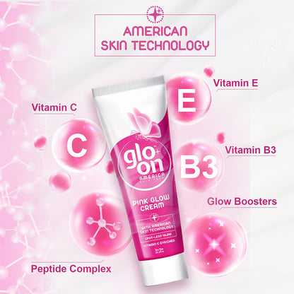 Glo On Pink Glow Cream with American Skin Technology , Enriched with Vitamin C,E, B3 &amp; Glow Boosters, For Bright, Glowing, Spot Less Skin, Sun Protection, All Skin Types (25gm)