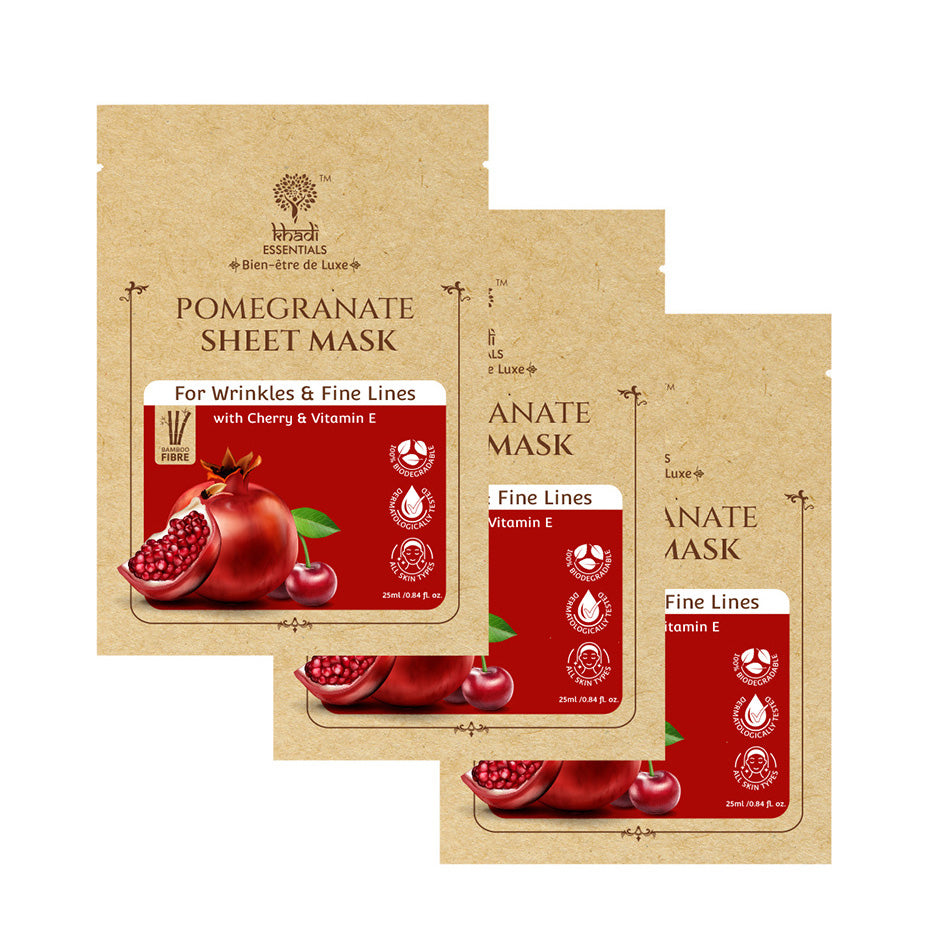 Khadi Essentials Pomegranate Sheet Mask for Wrinkles and Fine Lines (25ml) - Pack of 3