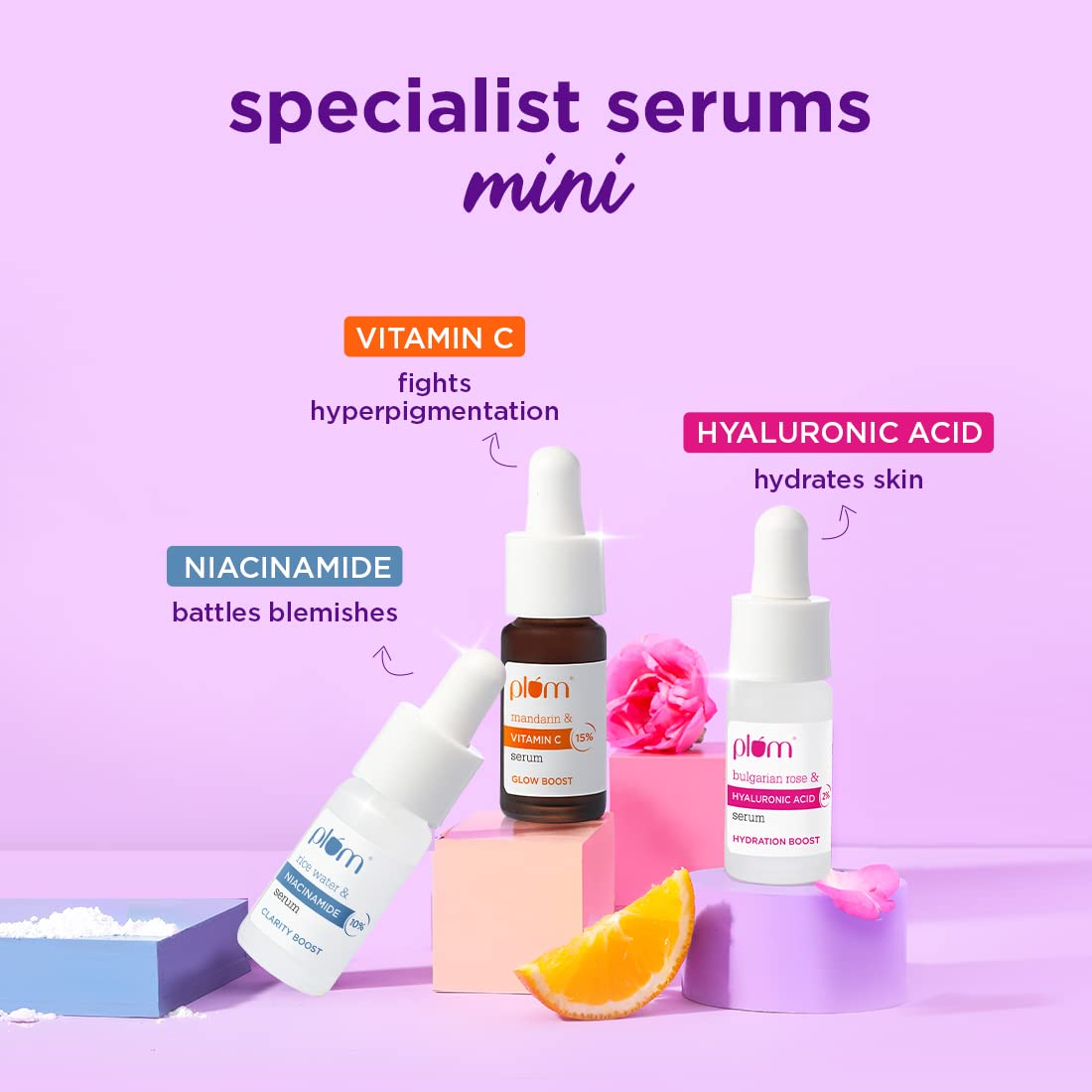 Plum Specialist Serums Starter Pack - Vitamin C, Hyaluronic &amp; Niacinamide (Set of 3 Minis)