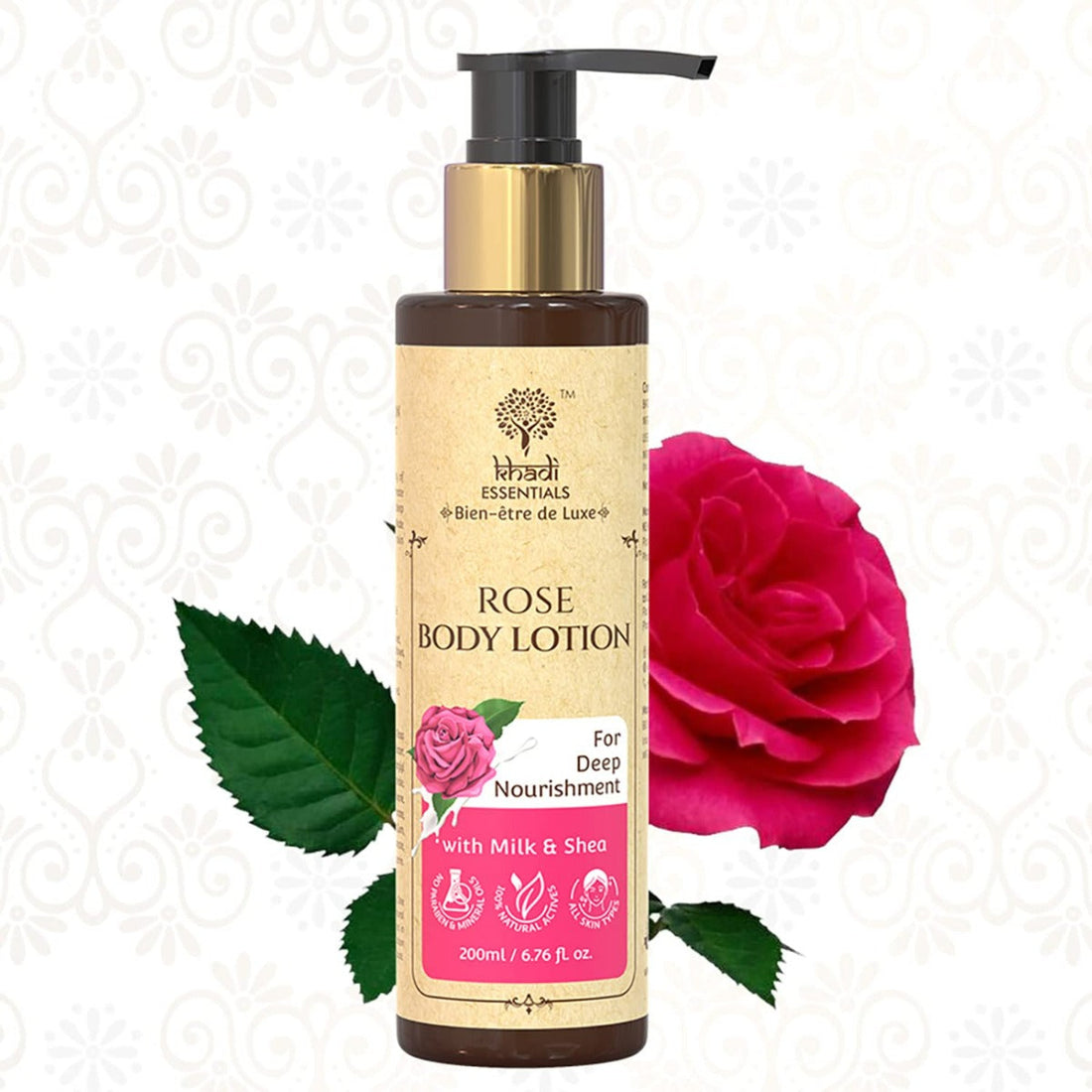 Khadi Essentials Rose Body Lotion for Deep Nourishment (200ml)