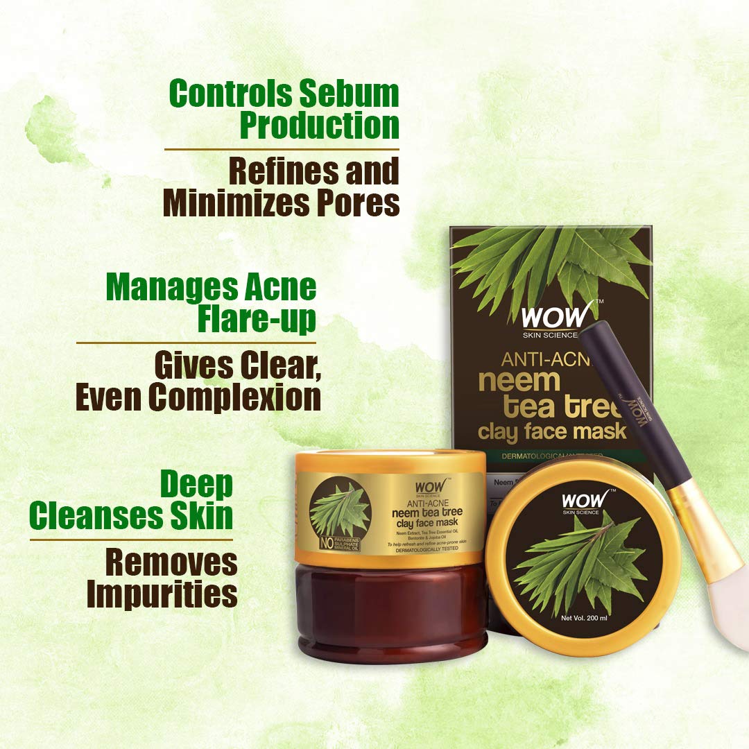 Wow Skin Science Anti Acne Neem and Tea Tree Clay Face Mask (200ml)