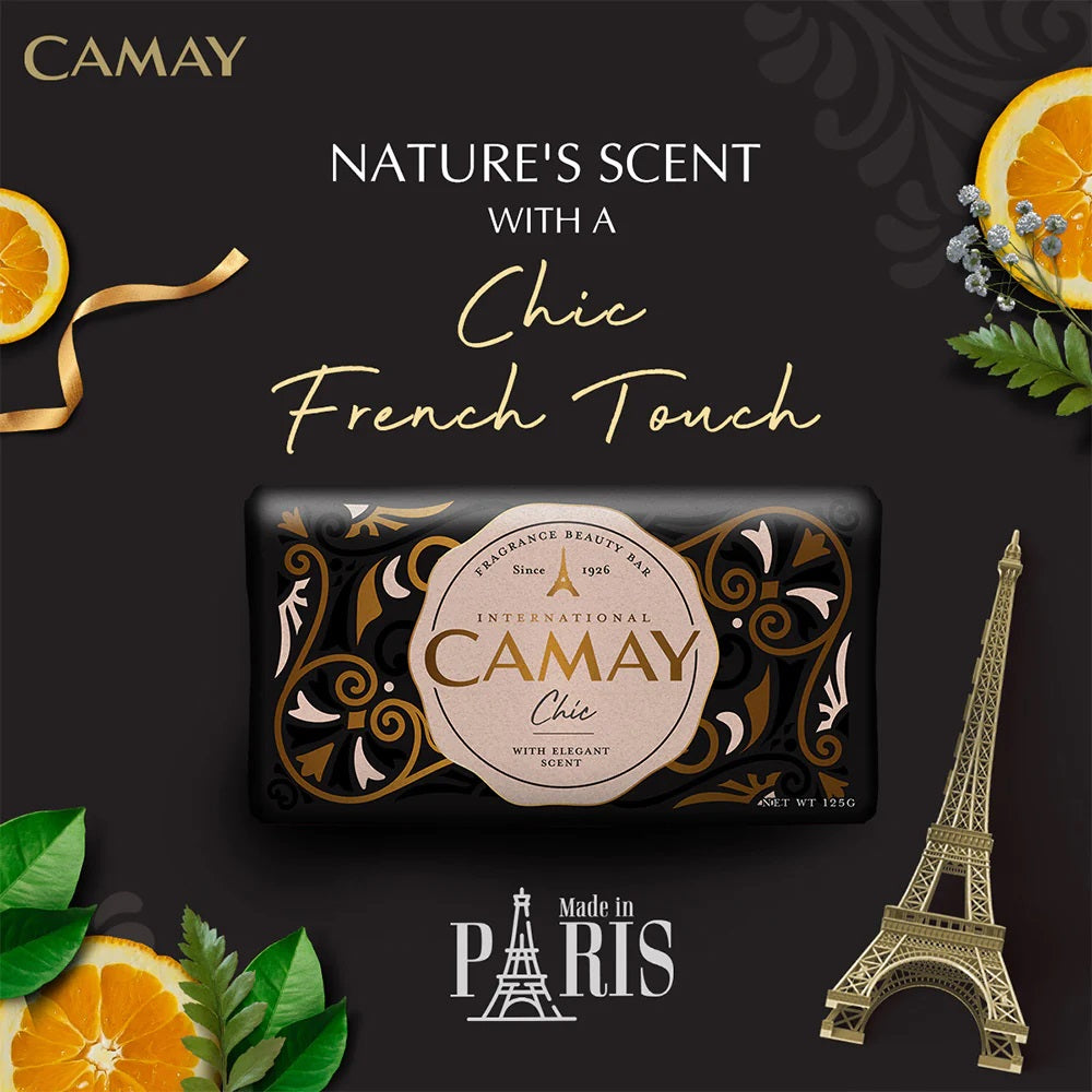 Camay Beauty Bar Soap Chic Fragrance with Citrus &amp; Aromatic Wood 125gm
