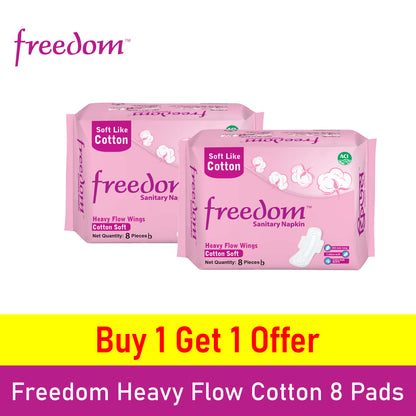 Freedom Sanitary Napkin Heavy Flow Cotton 8 Pads (Buy 1 Get 1 Free)