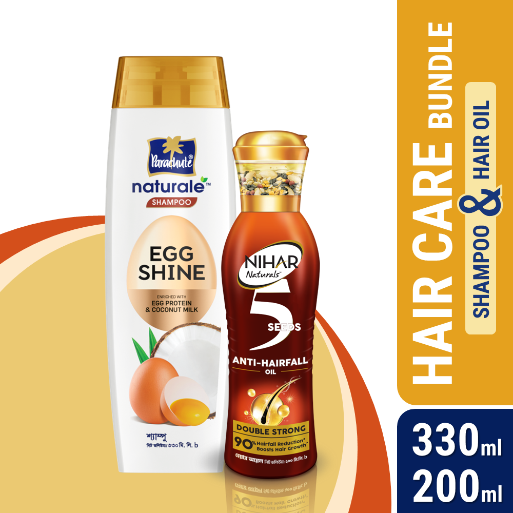 HAIR CARE BUNDLE - Parachute Naturale Shampoo Egg Shine 330ml &amp; Nihar 5 Seeds Anti-Hairfall Double Strong Oil 200ml