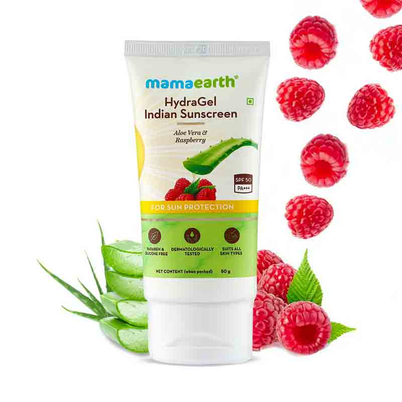 Mamaearth HydraGel Indian Sunscreen with Aloe Vera and Raspberry for Sun Protection (50gm)