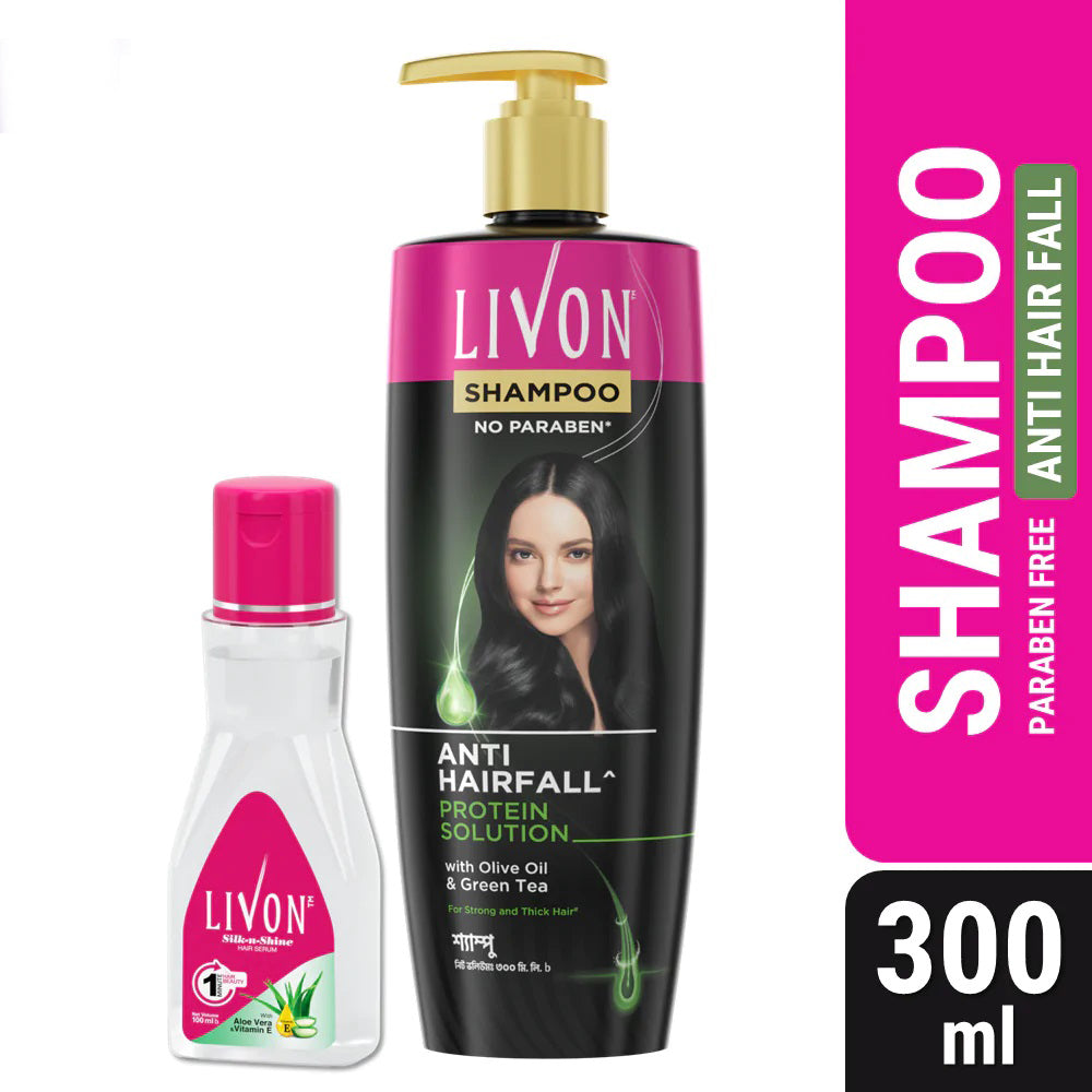 Livon Anti Hairfall Protein Shampoo 300ml &amp; Livon Hair Serum 100 ml (FREE Olive Oil 100ml)