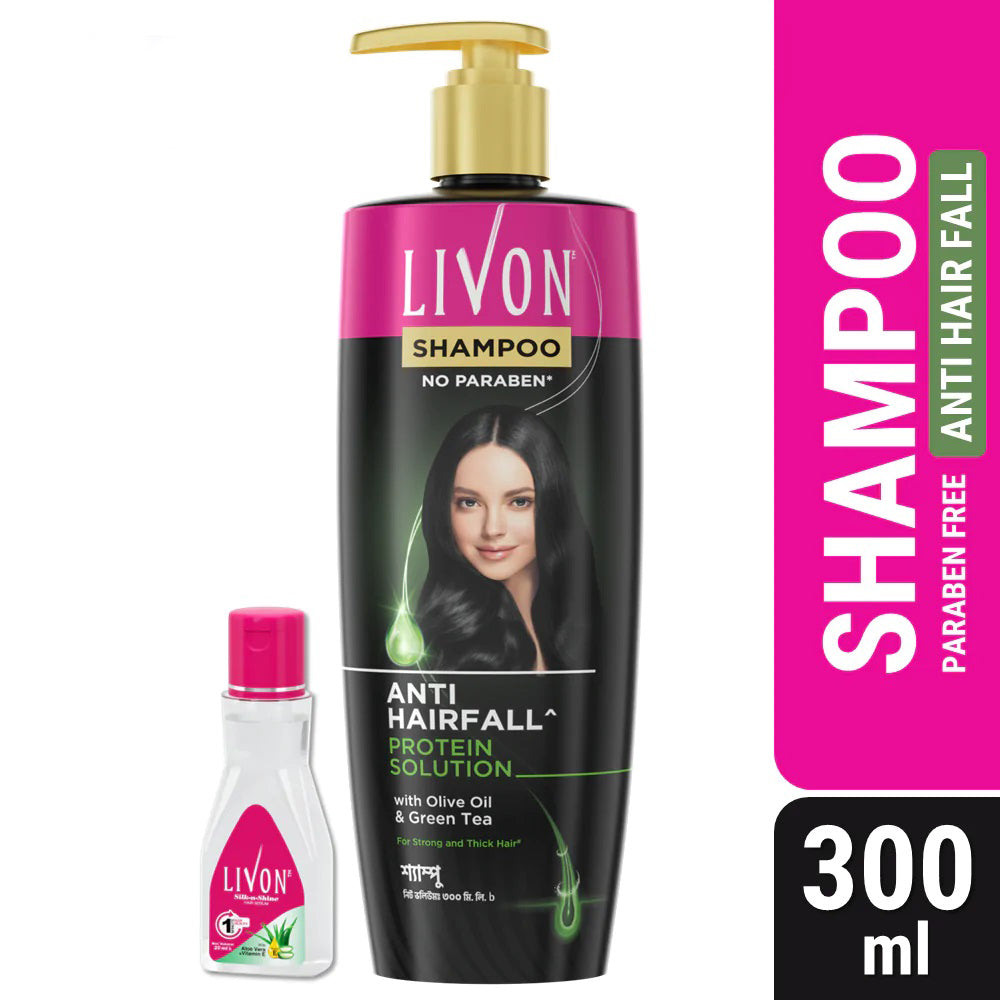 Livon Anti Hairfall Protein Shampoo 300ml &amp; Livon Hair Serum 18 ml (FREE Olive Oil 100ml)