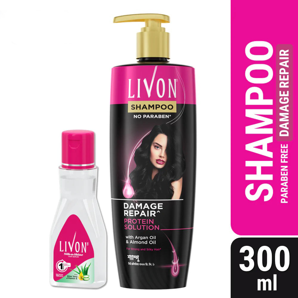 Livon Damage Repair Protein Shampoo 300ml &amp; Livon Hair Serum 100 ml (FREE Olive Oil 100ml)