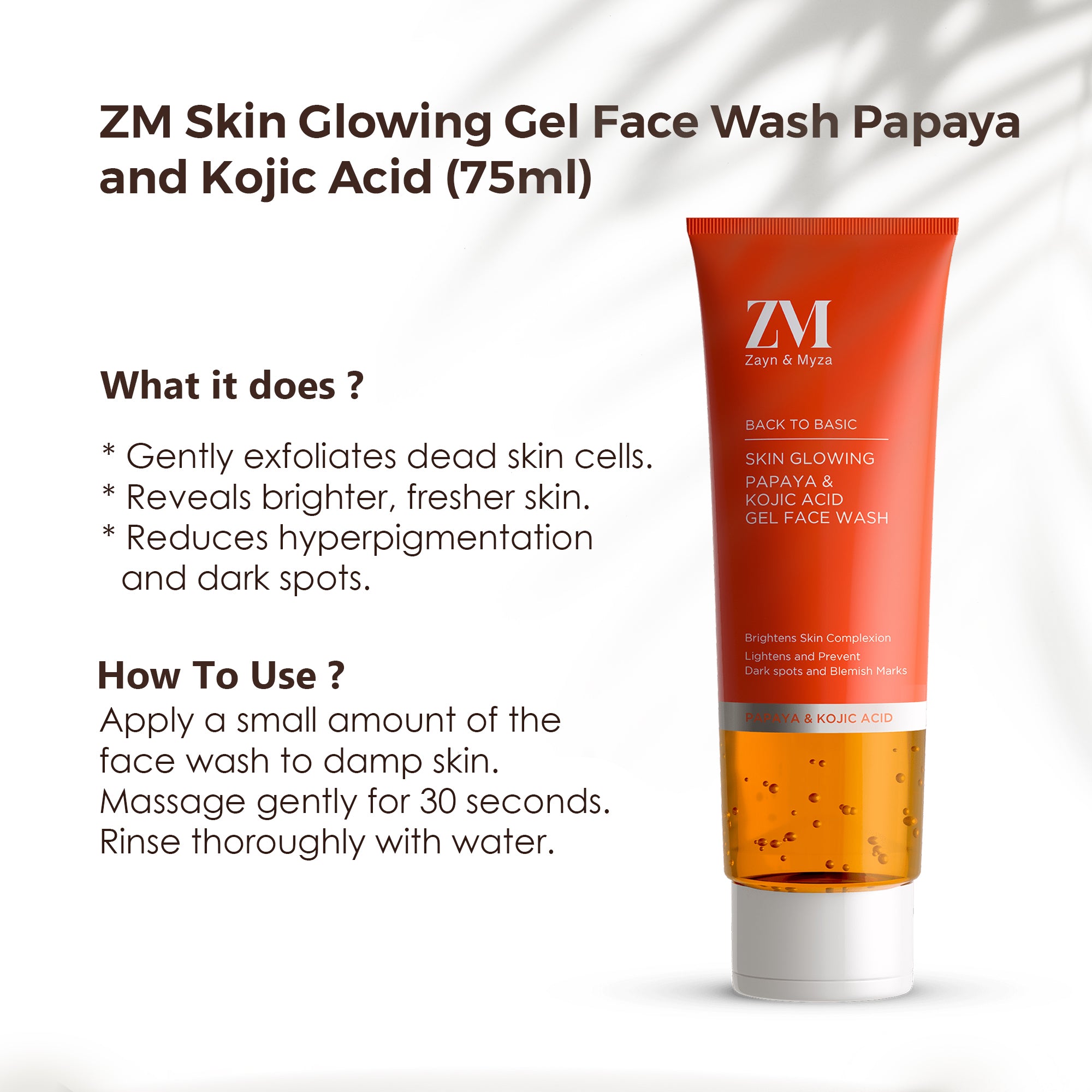 ZM Skin Glowing Gel Face Wash Papaya and Kojic Acid (75ml)