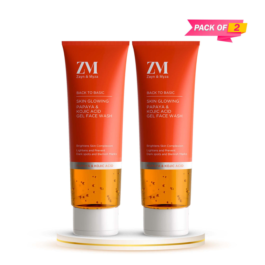 ZM Skin Glowing Gel Face Wash Papaya and Kojic Acid (75ml) - Pack of 02