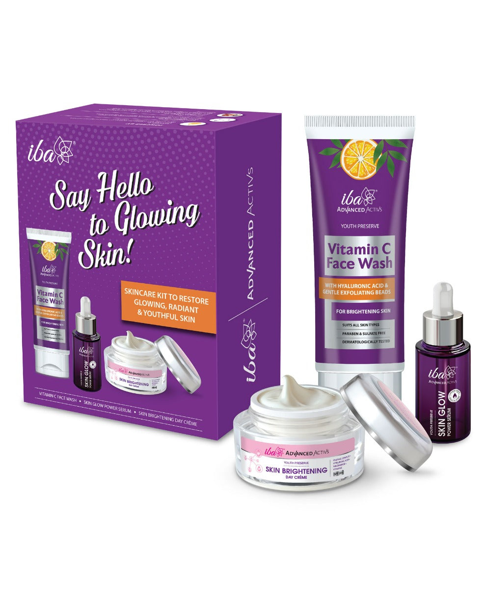 Iba Say Hello to Glowing Skin Kit - Vitamin C and Hyaluronic Acid Face Wash, Serum, Moisturizer