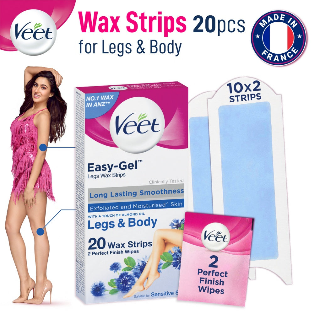 Veet Easy Gel Legs and Body Wax Strips For Long-Lasting Smoothness Sensitive Skin - 20pcs