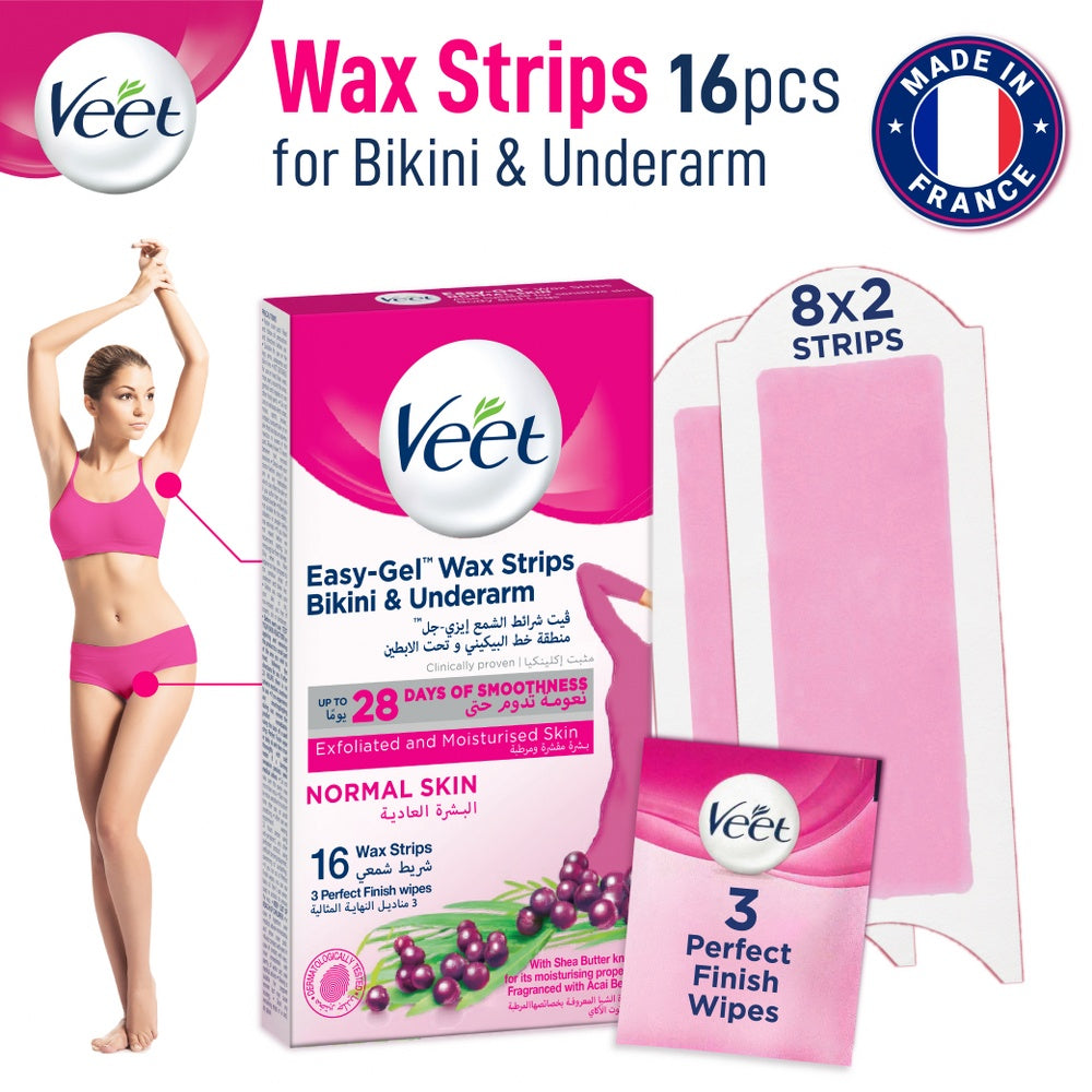 Veet Easy Gel Bikini Line and Underarm 16 Wax Strips For Normal Skin