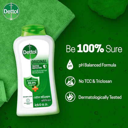 Dettol Body Wash Loofah Free Shower Gel Original Pine Fragrance with Trusted Protection (250ml)