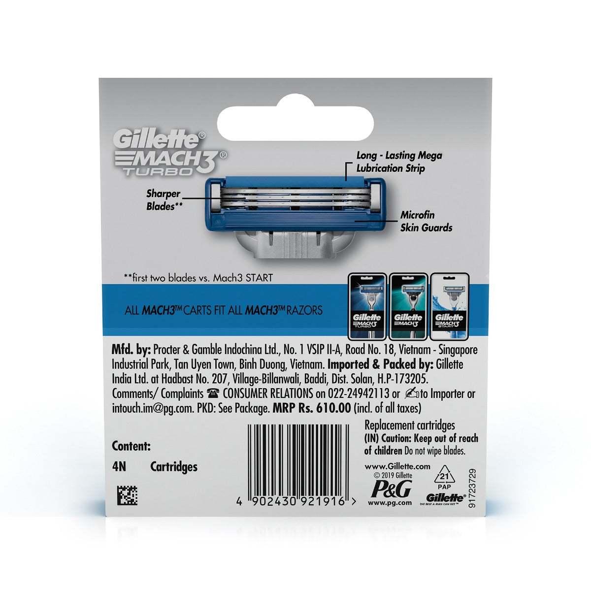 Gillette Mach3 Turbo Manual Shaving Razor Blades - 4s Pack (Cartridge)