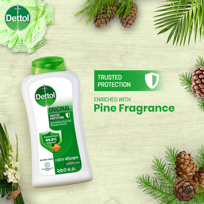 Dettol Body Wash Loofah Free Shower Gel Original Pine Fragrance with Trusted Protection (250ml)