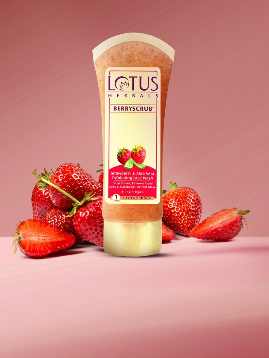 Lotus Herbals Berryscrub Strawberry and Aloe Vera Face Wash Scrub Gel (80gm)