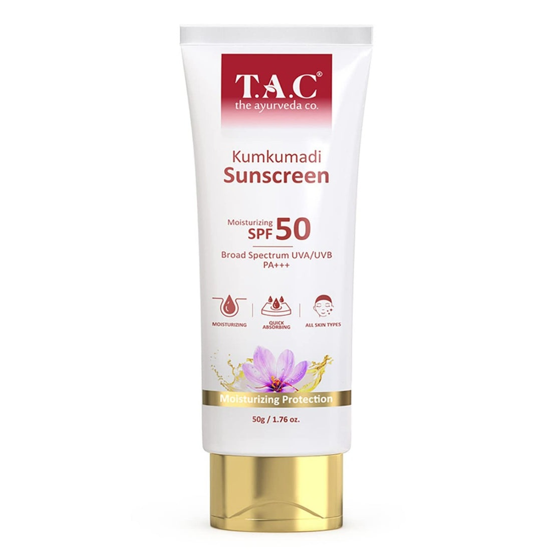TAC - The Ayurveda Co. Kumkumadi Sunscreen Moisturizing SPF 50 UVA/UVB PA+++ (50gm)