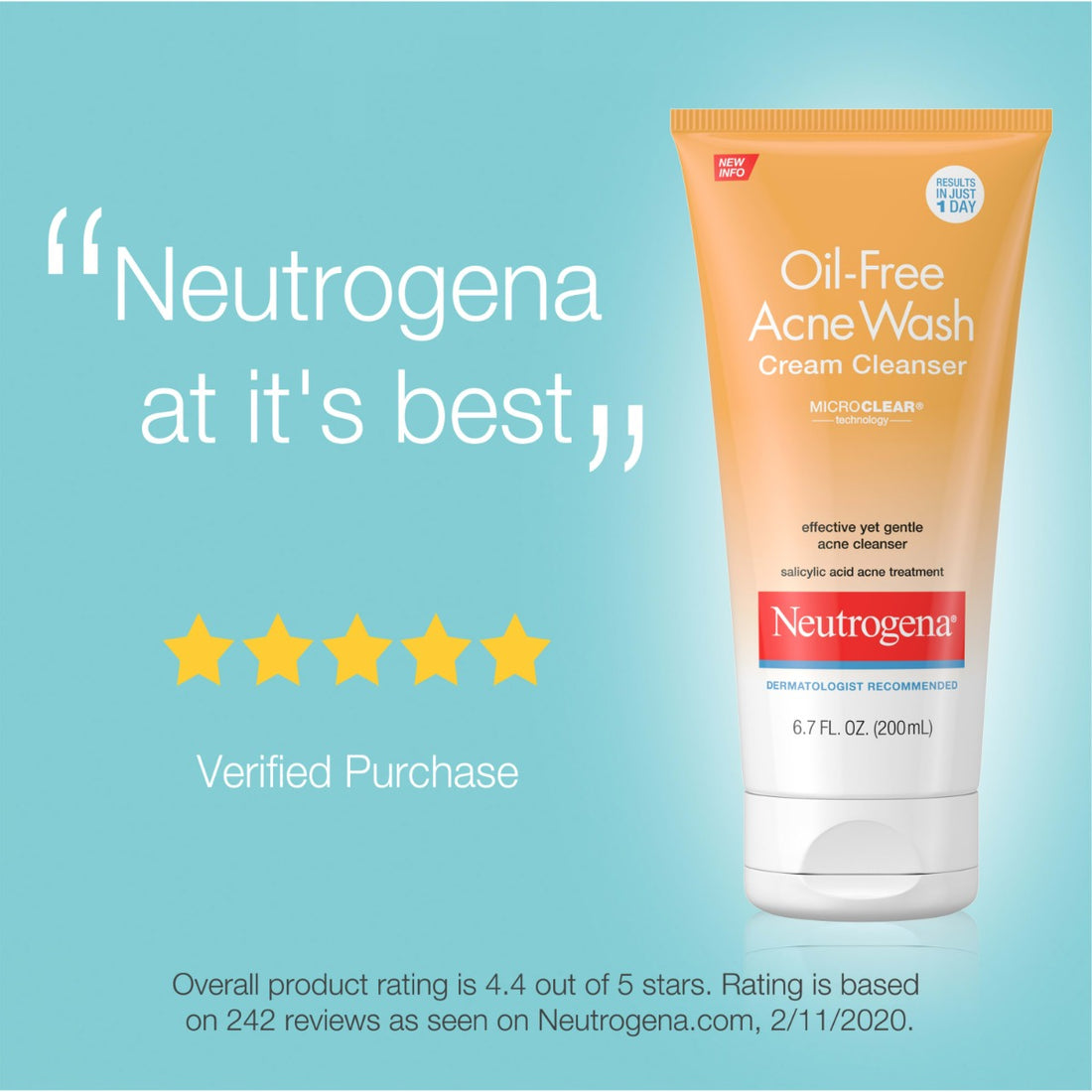Neutrogena Oil-Free Acne Wash Cream Cleanser (200ml)