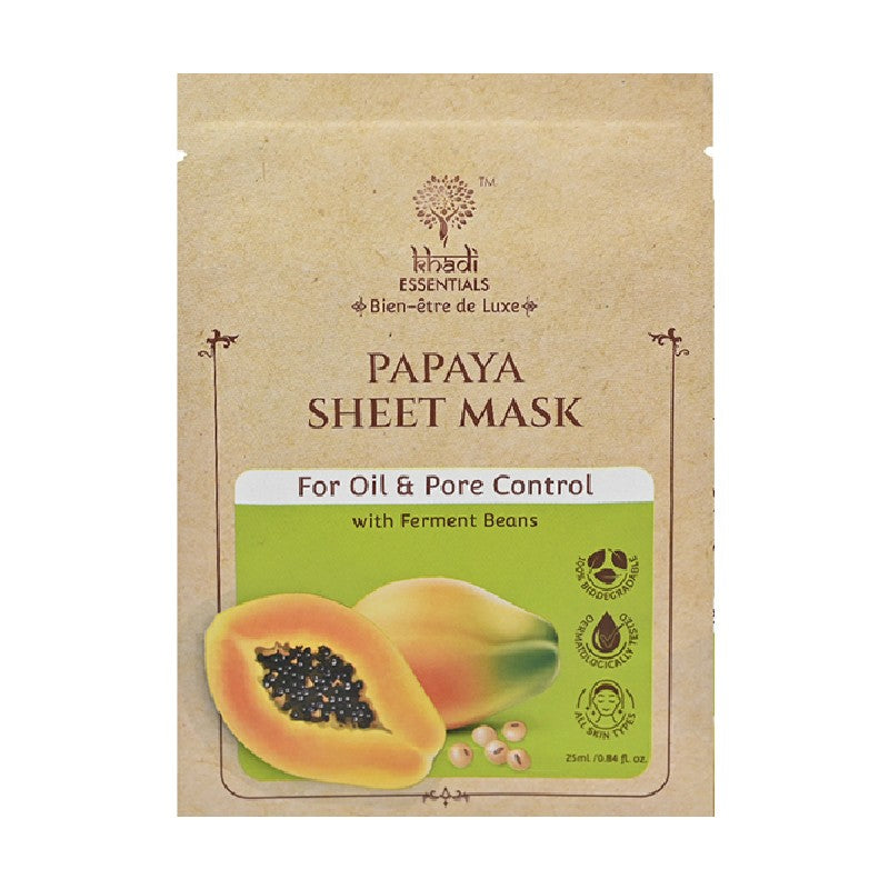Khadi Essentials Papaya Sheet Mask for Oil and Pore Control (25ml) Pack of 3