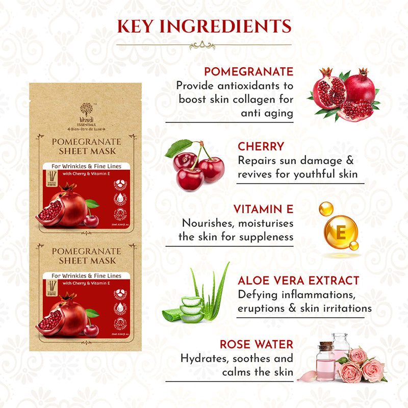 Khadi Essentials Pomegranate Sheet Mask for Wrinkles and Fine Lines (25ml) - Pack of 3