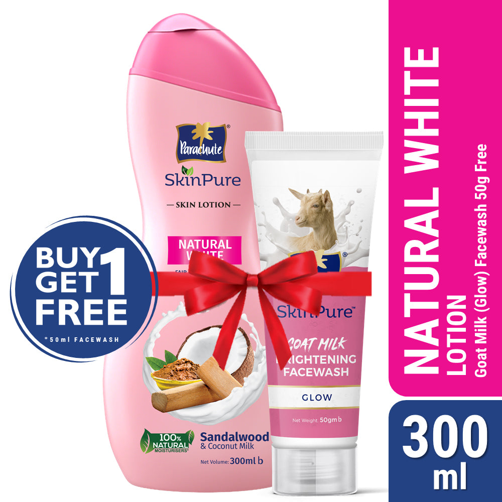 Parachute SkinPure Skin Lotion Natural White 300ml (FREE Goat Milk Facewash - GLOW - 50gm)
