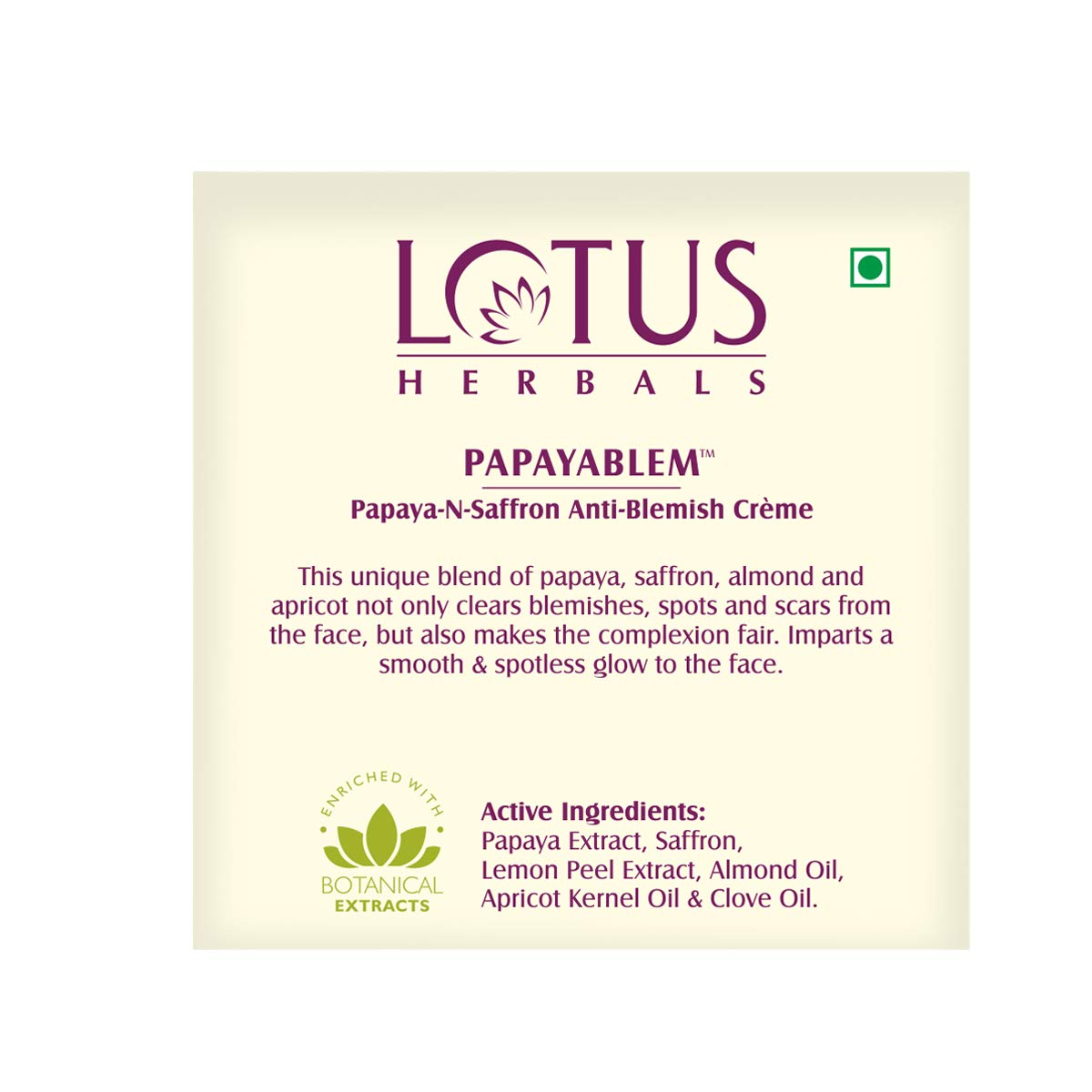 Lotus Herbals Papayablem Papaya-N-Saffron Anti-Blemish Creme (50gm)