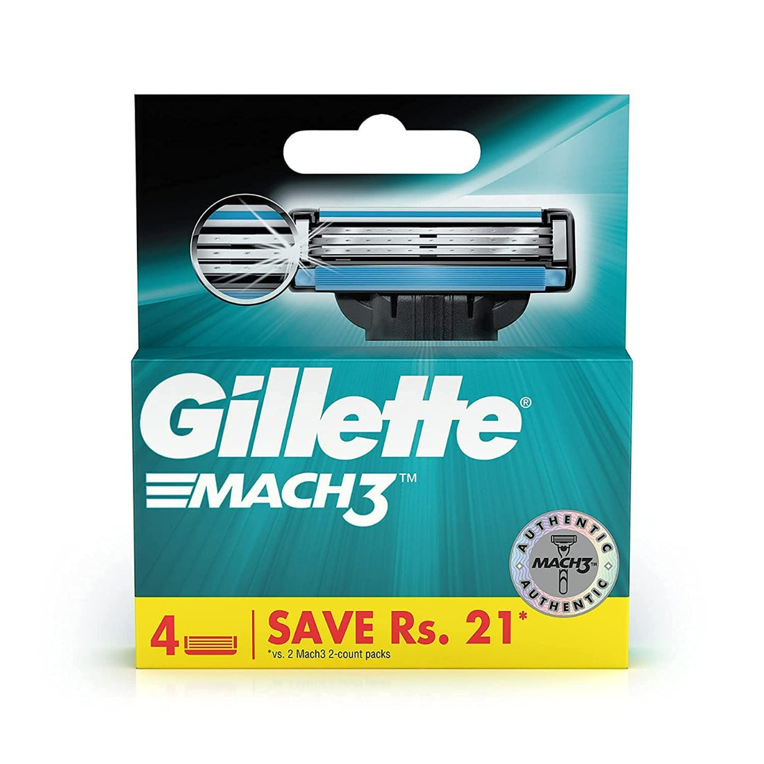 Gillette Mach3 Shaving 3-Bladed Cartridges - Pack of 4