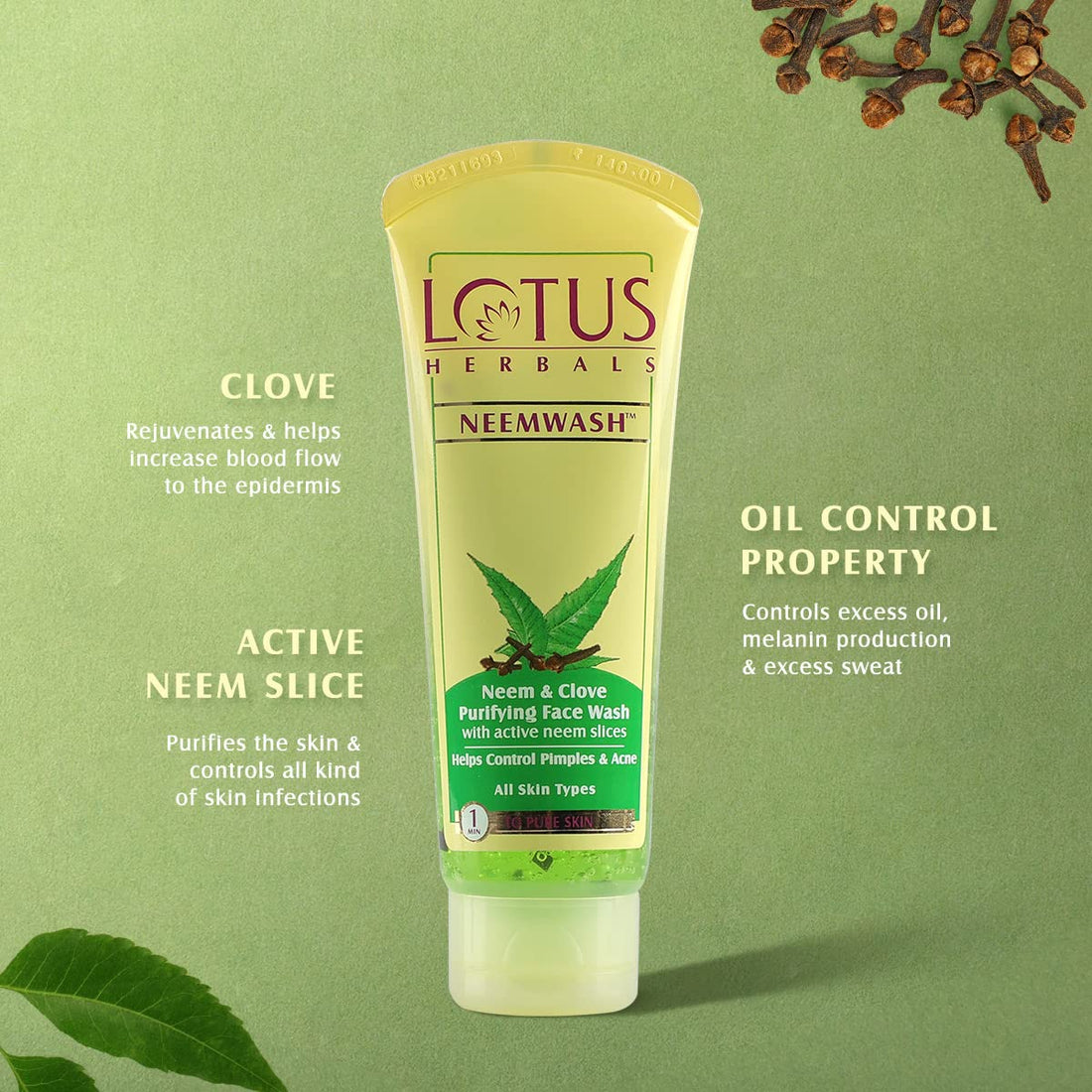 Lotus Herbals Neemwash Neem and Clove Ultra-Purifying Face Wash With Active Neem Slices