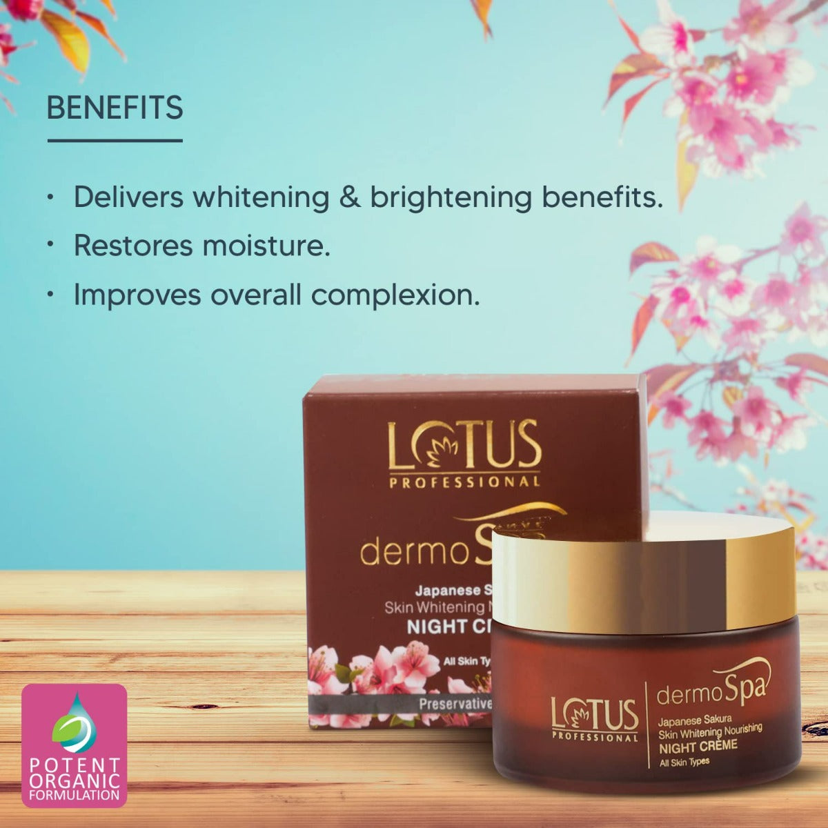 Lotus Herbals Dermo Spa Japanese Sakura Skin Whitening and Nourishing Night Cream (50gm)