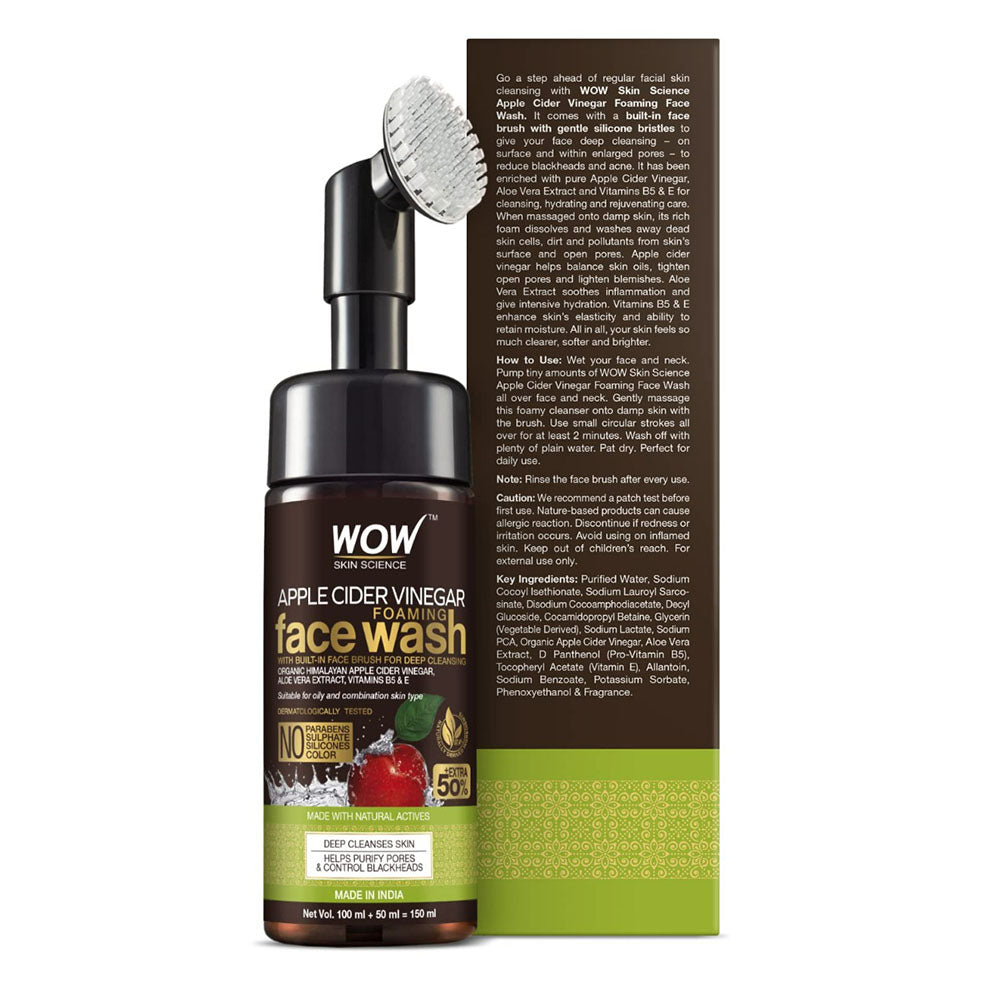 Wow Skin Science Apple Cider Vinegar Face Wash with Brush (150ml)