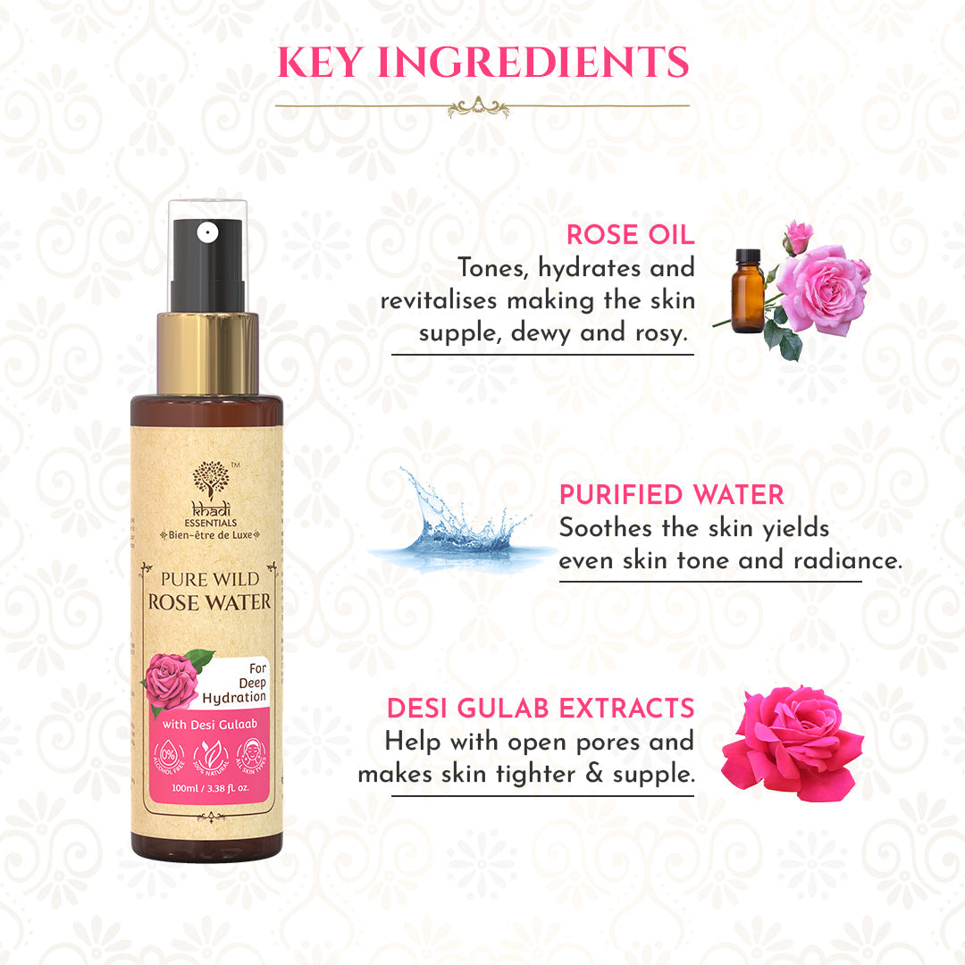 Khadi Essentials Pure Wild Rose Face Water for Deep Hydration (100ml)