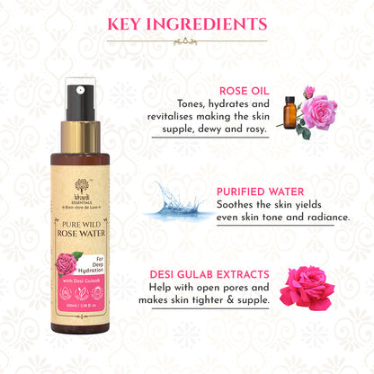 Khadi Essentials Pure Wild Rose Face Water for Deep Hydration (100ml)