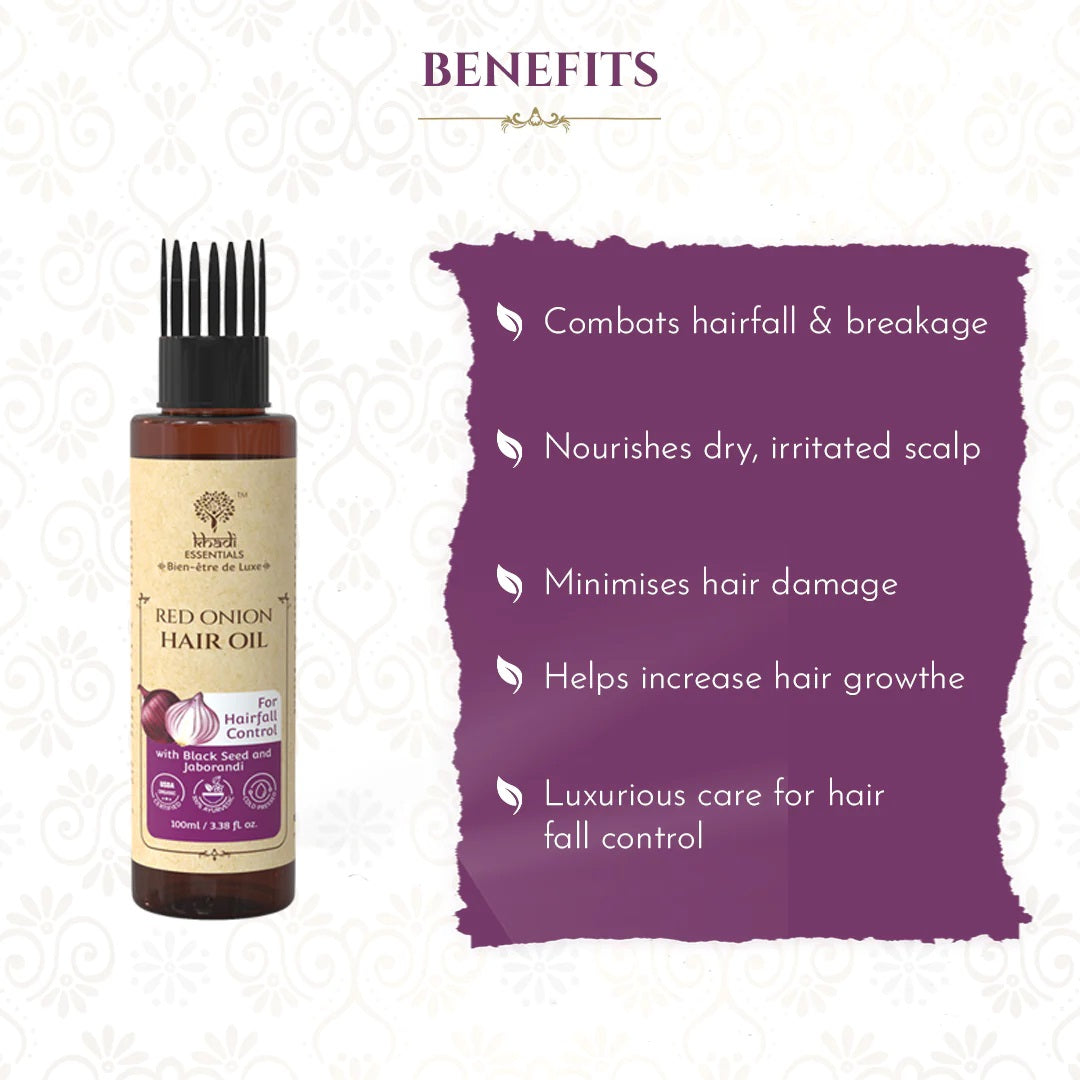 Khadi Essentials Red Onion Hair Oil for Hairfall Control (100ml)