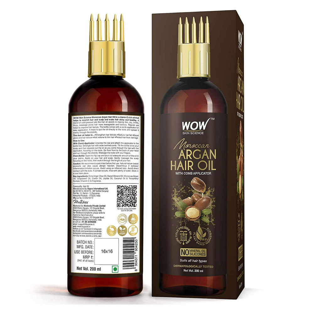 Wow Skin Science Argan Hair Oil - With Comb Applicator (200ml)