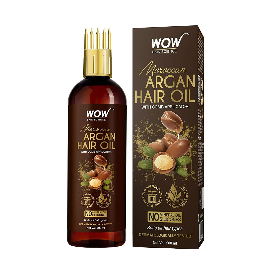 Wow Skin Science Argan Hair Oil - With Comb Applicator (200ml)