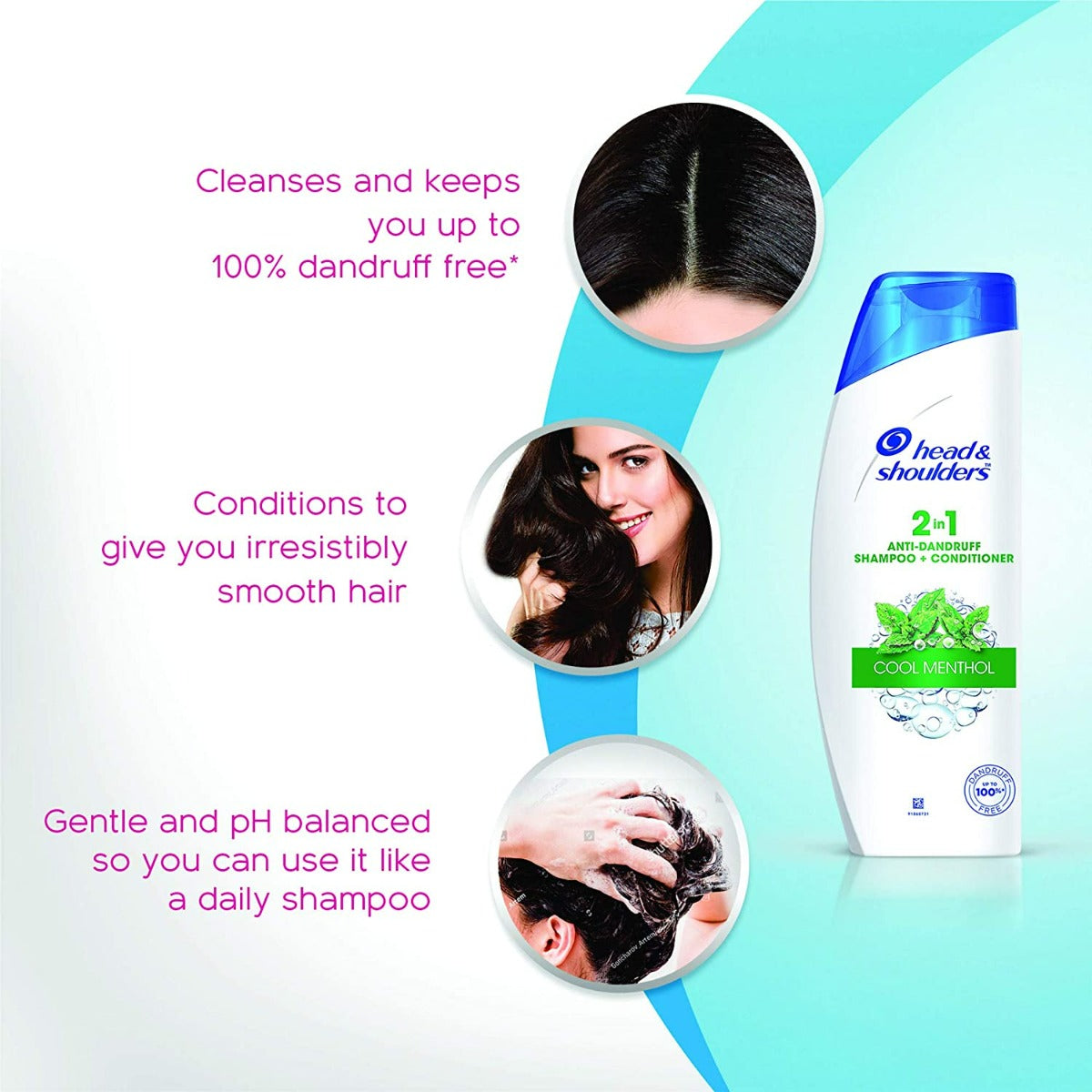 Head &amp; Shoulders 2-in-1 Cool Menthol Anti Dandruff Shampoo + Conditioner for Women and Men (180ml)